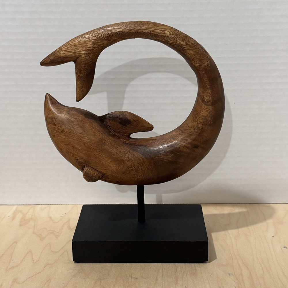 HD Home Designs Wooden Carved Dolphin Sculpture 10” x 8” Ocean Sea Life Beach